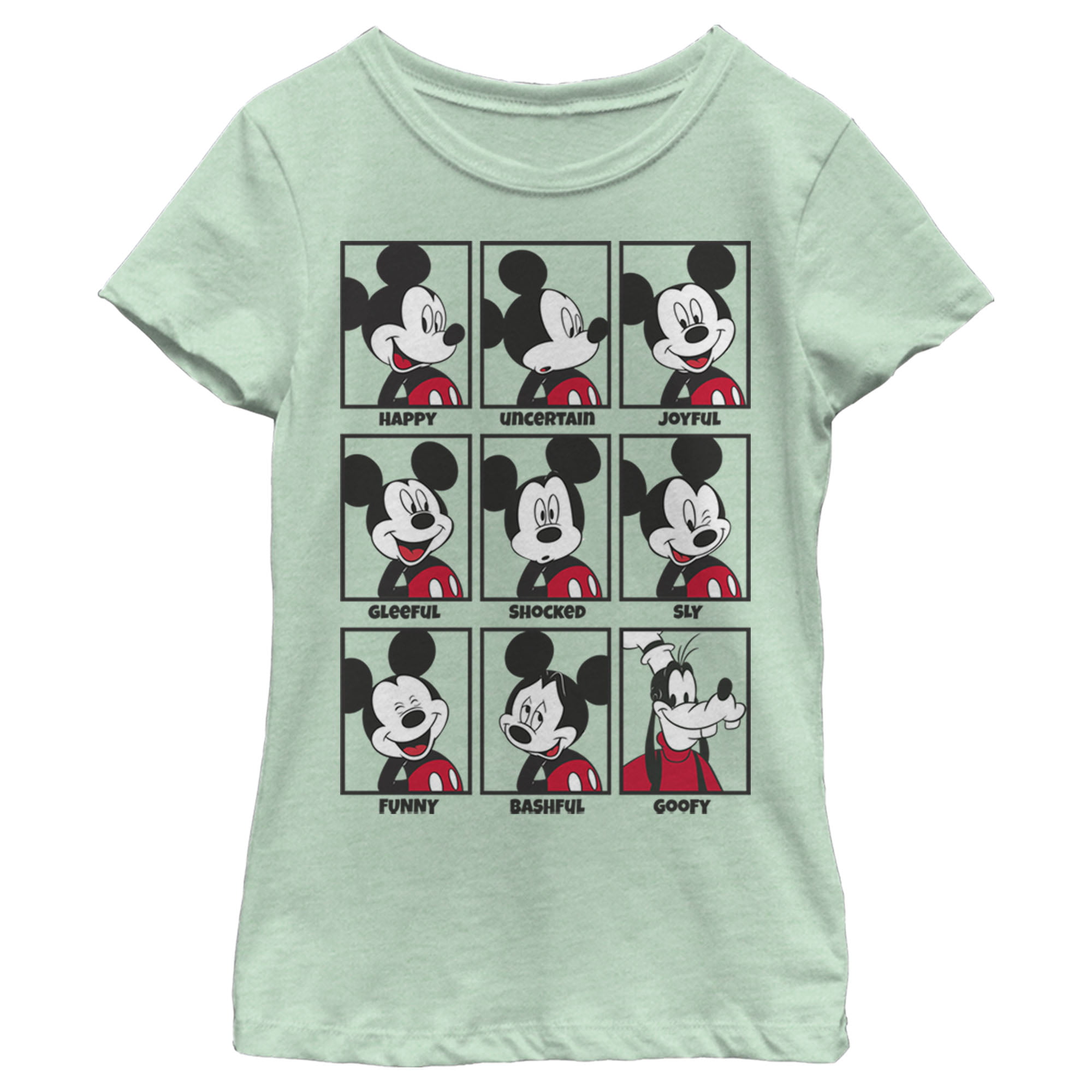 Girl\'s Mickey & Friends Mickey Mouse All Emotions Grid Graphic Tee Mint X  Large
