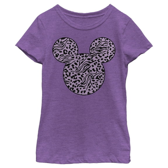 Girl's Mickey & Friends Mickey Mouse Animal Print Silhouette  Graphic Tee Purple Berry X Small