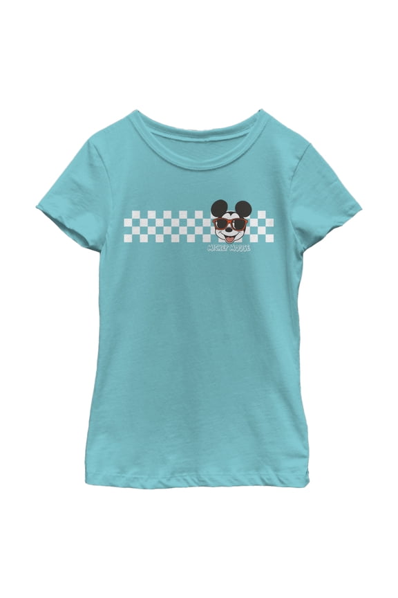 Girl's Mickey & Friends Mickey Mouse Checkers Graphic Tee Tahiti Blue Medium