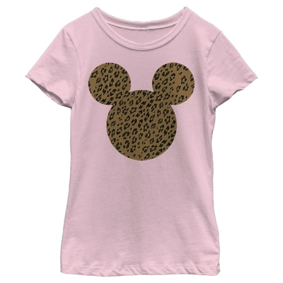 Girl's Mickey & Friends Mickey Mouse Cheetah Print Silhouette Graphic Tee Light Pink Large