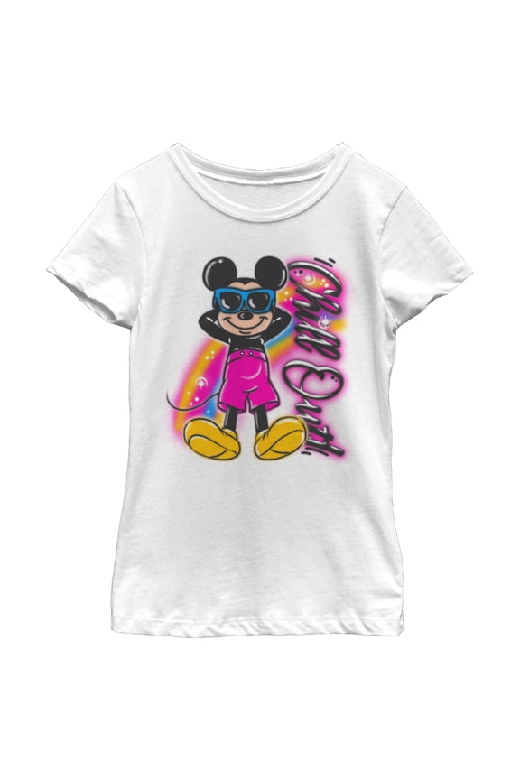 Girl's Mickey & Friends Mickey Mouse Chill Out Airbrushed Graphic Tee White Large