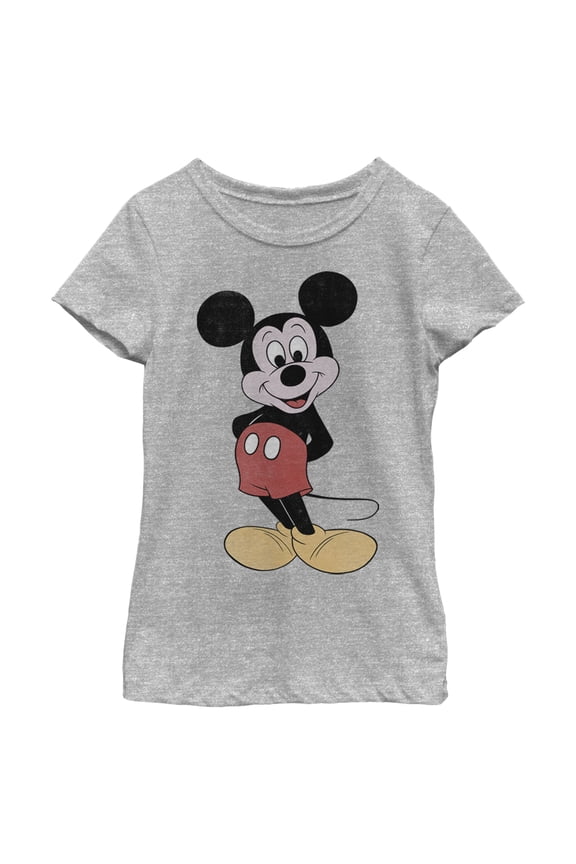 Girl's Mickey & Friends Mickey Mouse Classic Cartoon Smile Graphic Tee Athletic Heather Small
