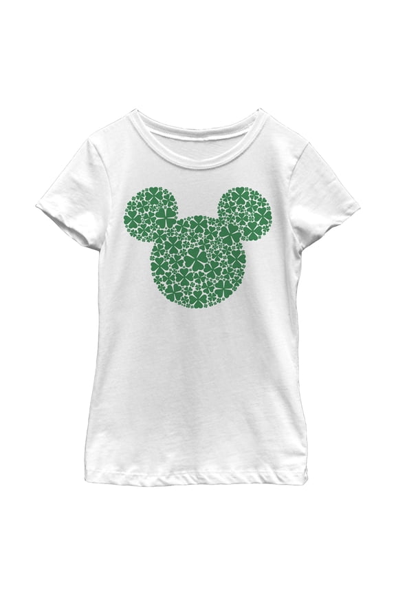 Girl's Mickey & Friends Mickey Mouse Clover Silhouette  Graphic Tee White Medium
