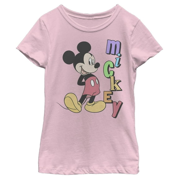 Girl's Mickey & Friends Mickey Mouse Colorful Name  Graphic Tee Light Pink Medium