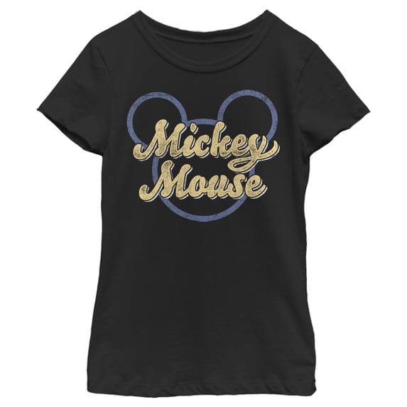 Girl's Mickey & Friends Mickey Mouse Distressed Name Silhouette Graphic Tee Black Small