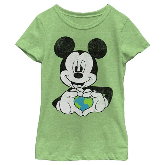 Girl's Mickey & Friends Mickey Mouse Earth Heart Graphic Tee Mint Large