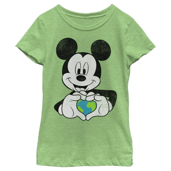Girl's Mickey & Friends Mickey Mouse Earth Heart  Graphic Tee Mint Medium