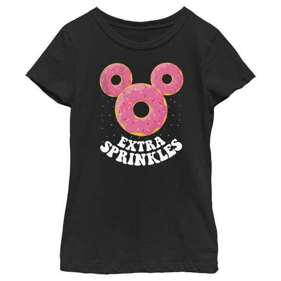 Girl's Mickey & Friends Mickey Mouse Extra Sprinkles Donut Silhouette Graphic Tee Black X Small