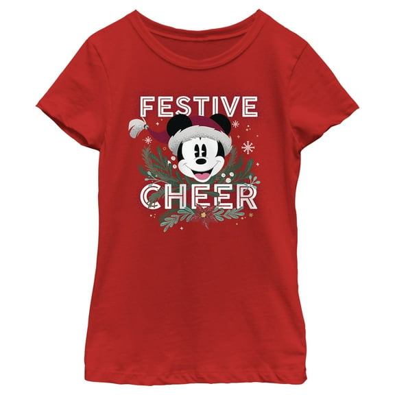 Girl's Mickey & Friends Mickey Mouse Festive Cheer  Graphic Tee Red X Large