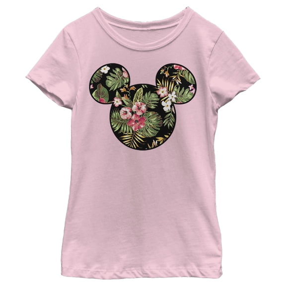 Girl's Mickey & Friends Mickey Mouse Floral Silhouette  Graphic Tee Light Pink Medium