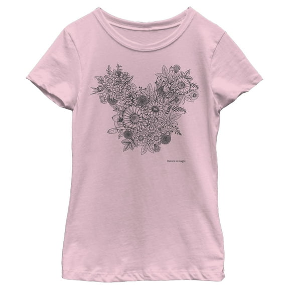 Girl's Mickey & Friends Mickey Mouse Foliage Silhouette  Graphic Tee Light Pink Medium