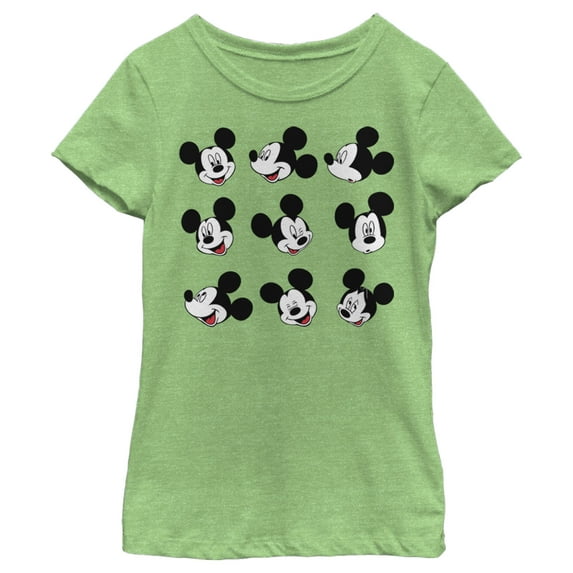 Girl's Mickey & Friends Mickey Mouse Funny Faces Graphic Tee Green Apple Medium