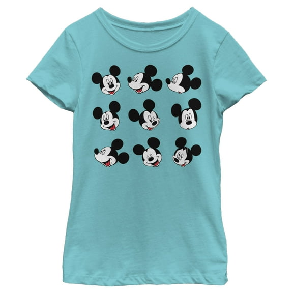 Girl's Mickey & Friends Mickey Mouse Funny Faces Graphic Tee Tahiti Blue Medium