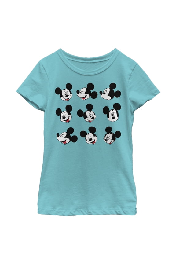 Girl's Mickey & Friends Mickey Mouse Funny Faces Graphic Tee Tahiti Blue Medium
