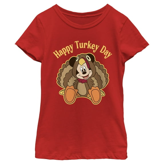 Girl's Mickey & Friends Mickey Mouse Happy Turkey Day Graphic Tee Red Small