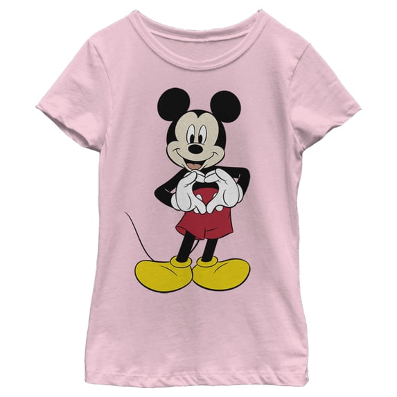 Girl's Mickey & Friends Mickey Mouse Heart Graphic Tee Light Pink Medium