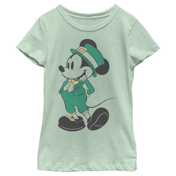 Girl's Mickey & Friends Mickey Mouse Leprechaun Graphic Tee Mint Large
