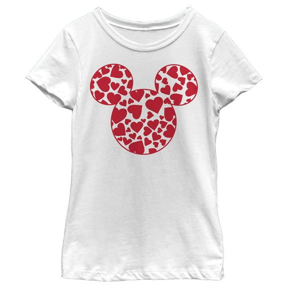 Girl's Mickey & Friends Mickey Mouse Logo Filled With Hearts Graphic Tee White Small
