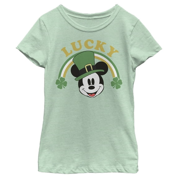 Girl's Mickey & Friends Mickey Mouse Lucky Rainbow Graphic Tee Mint Large