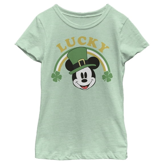 Girl's Mickey & Friends Mickey Mouse Lucky Rainbow  Graphic Tee Mint X Small