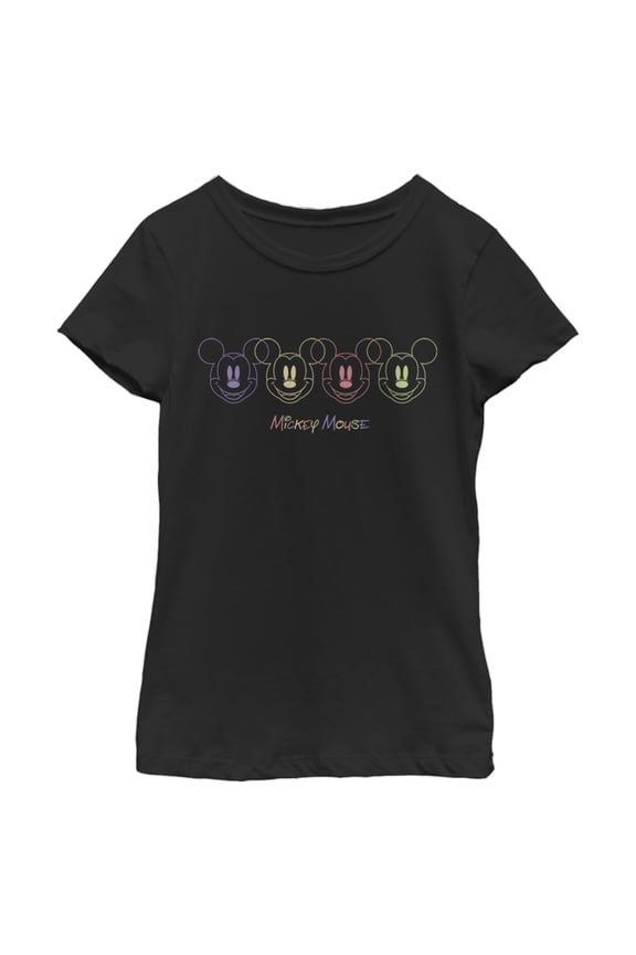 Girl's Mickey & Friends Mickey Mouse Neon Repeating Graphic Tee Black Large