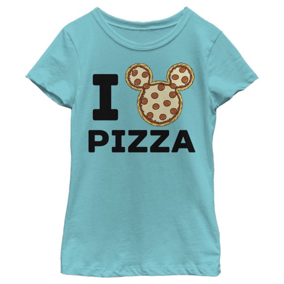 Girl's Mickey & Friends Mickey Mouse Pizza Graphic Tee Tahiti Blue Large