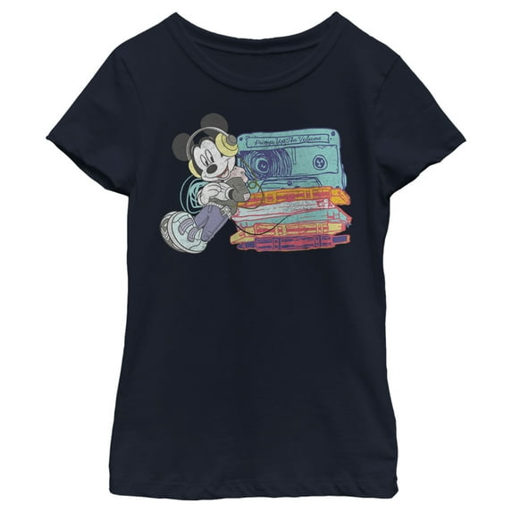Girl's Mickey & Friends Mickey Mouse Pump Up the Volume Graphic Tee Navy Blue X Small