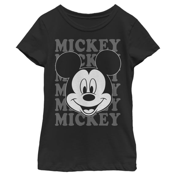 Girl's Mickey & Friends Mickey Mouse Repeating Name Graphic Tee Black Small