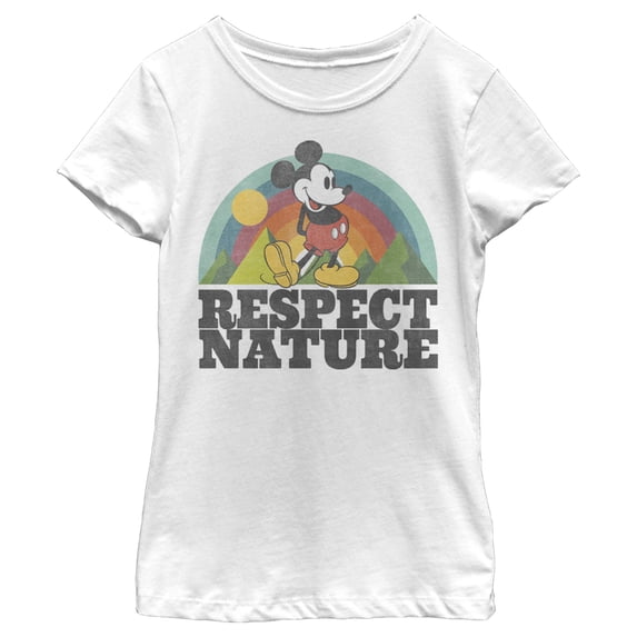 Girl's Mickey & Friends Mickey Mouse Respect Nature Graphic Tee White Small