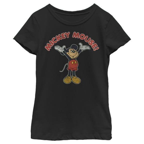 Girl's Mickey & Friends Mickey Mouse Retro Distressed  Graphic Tee Black Small