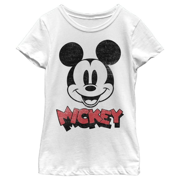 Girl's Mickey & Friends Mickey Mouse Retro Headshot  Graphic Tee White Large
