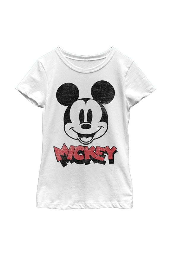 Girl's Mickey & Friends Mickey Mouse Retro Headshot Graphic Tee White Large