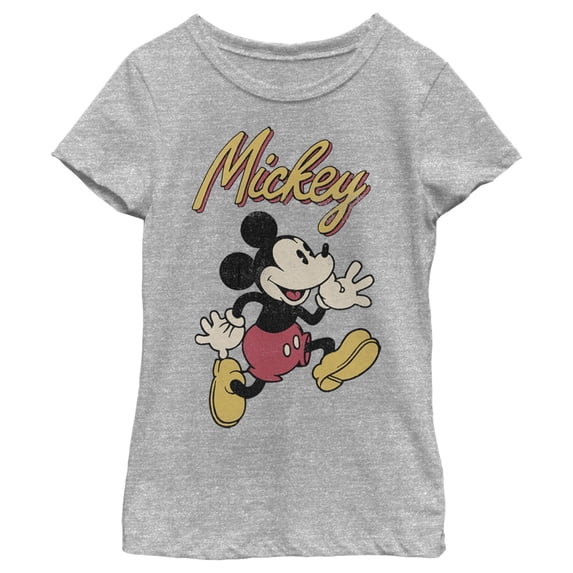 Girl's Mickey & Friends Mickey Mouse Retro Running Graphic Tee Athletic Heather Large