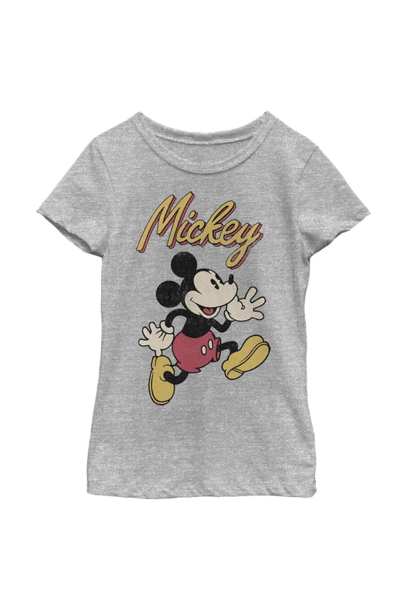 Girl's Mickey & Friends Mickey Mouse Retro Running  Graphic Tee Athletic Heather Small