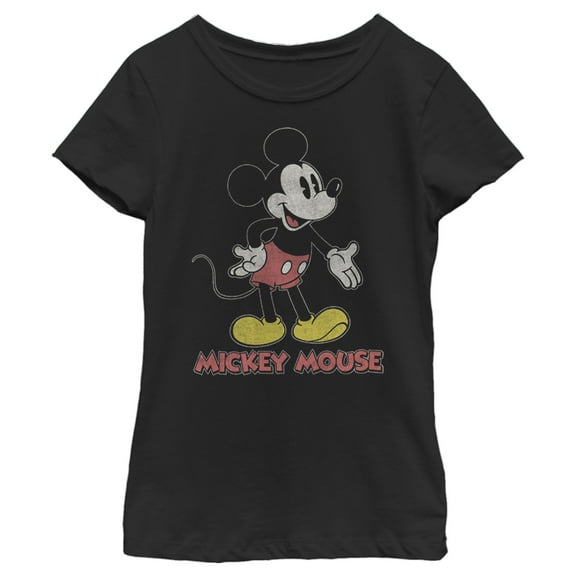 Girl's Mickey & Friends Mickey Mouse Retro Stance Distressed Graphic Tee Black X Large