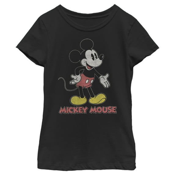 Girl's Mickey & Friends Mickey Mouse Retro Stance Distressed Graphic Tee Black X Small