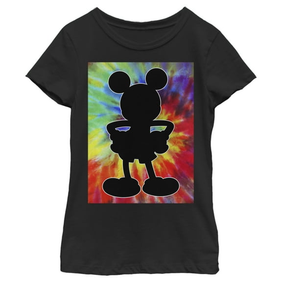 Girl's Mickey & Friends Mickey Mouse Retro Tie-Dye Silhouette  Graphic Tee Black X Large