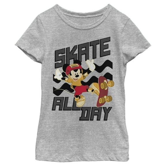 Girl's Mickey & Friends Mickey Mouse Skate All Day  Graphic Tee Athletic Heather Large