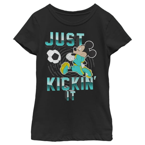 Girl's Mickey & Friends Mickey Mouse Soccer Just Kickin' It Graphic Tee Black Large