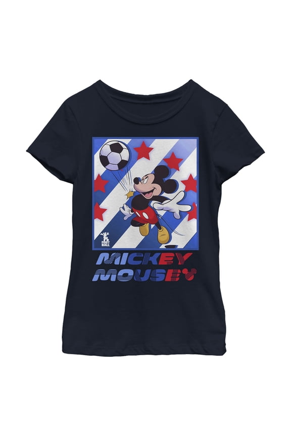 Girl's Mickey & Friends Mickey Mouse Soccer Star Graphic Tee Navy Blue Small