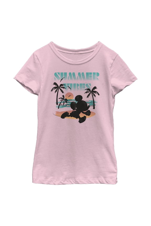 Girl's Mickey & Friends Mickey Mouse Summer Vibes Graphic Tee Light Pink Medium