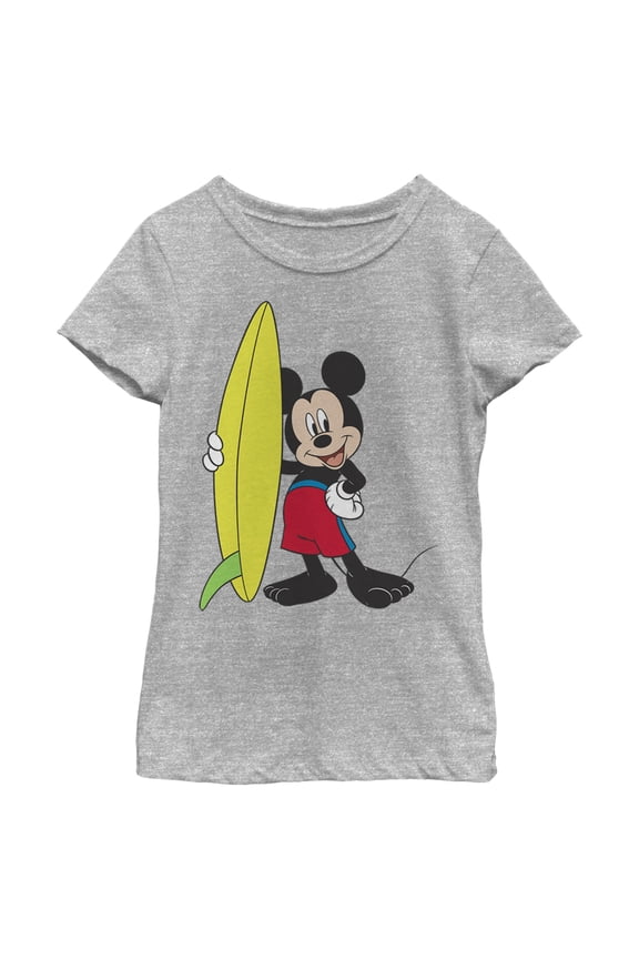 Girl's Mickey & Friends Mickey Mouse Surf Board Graphic Tee Athletic Heather Large