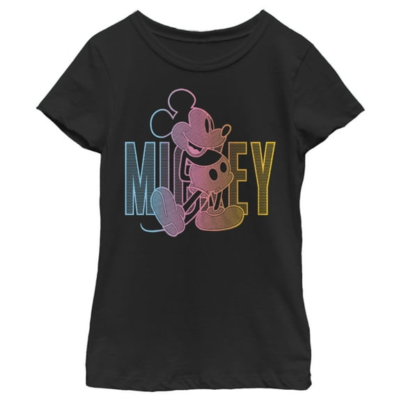 Girl's Mickey & Friends Mickey Neon Gradient  Graphic Tee Black Large