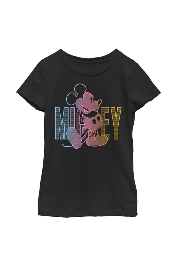 Girl's Mickey & Friends Mickey Neon Gradient Graphic Tee Black Large