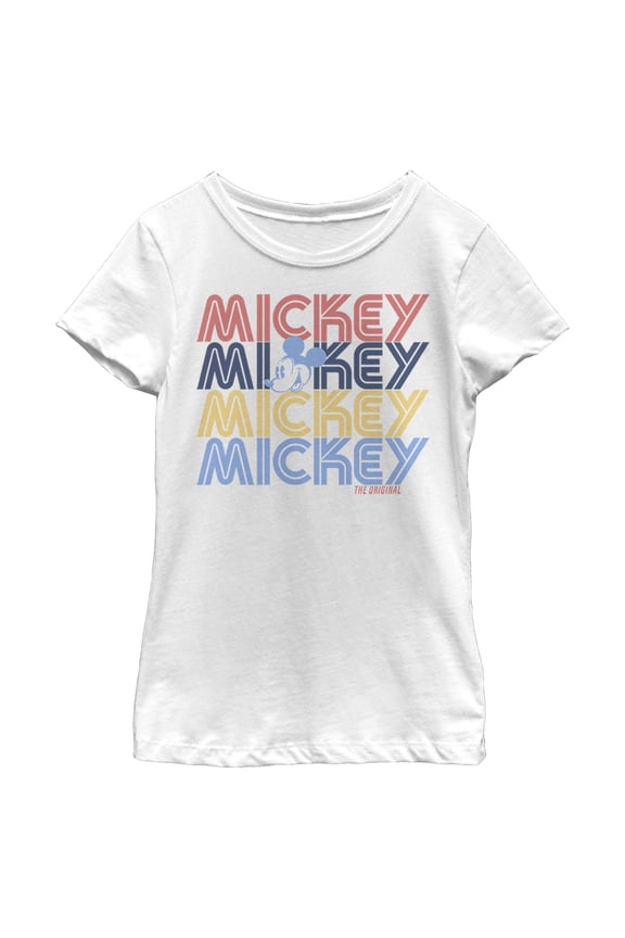 Girl's Mickey & Friends Mickey Retro Name Stack  Graphic Tee White Medium