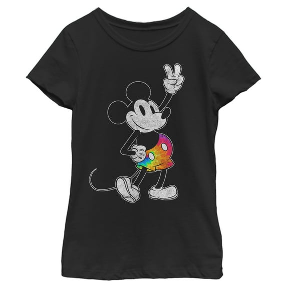 Girl's Mickey & Friends Mickey Tie Dye Pants Portrait Graphic Tee Black Small