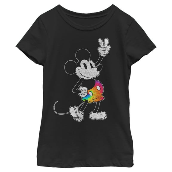 Girl's Mickey & Friends Mickey Tie Dye Pants Portrait Graphic Tee Black X Small