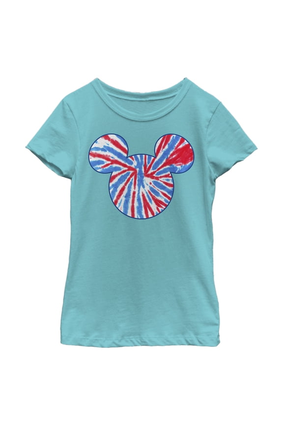 Girl's Mickey & Friends Mickey and Friends Americana Tie Dye  Graphic Tee Tahiti Blue Large