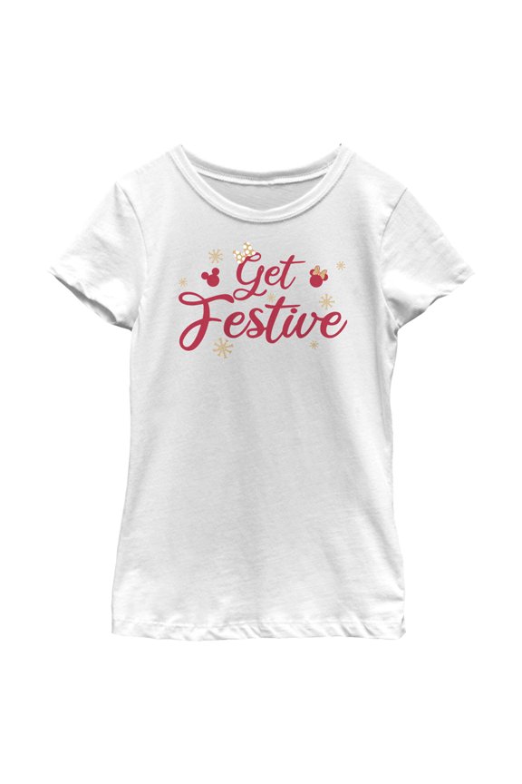 Girl's Mickey & Friends Mickey and Friends Get Festive Graphic Tee White Large