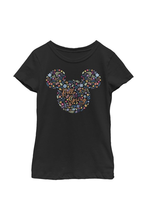 Girl's Mickey & Friends Mickey and Friends Hello Spring Graphic Tee Black Medium